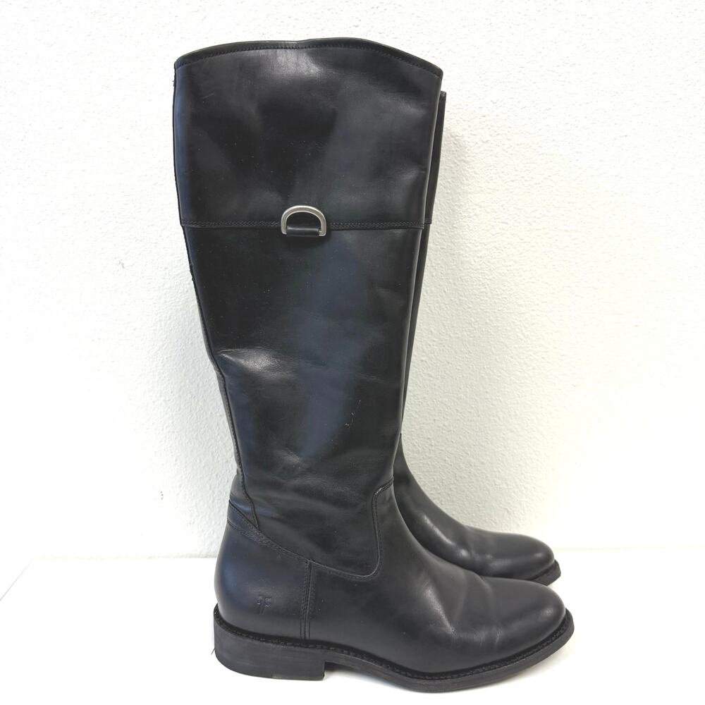 FRYE Melissa D-Ring Black Leather Tall Riding Boots Knee High Zip Women's Size 6